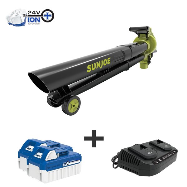 Sun Joe 48V iON+ 4.0-Ah 143-MPH Cordless Blower Vacuum Mulcher Kit (2 x 24-Volt 4.0-Amp) 24V-X2-BVM143